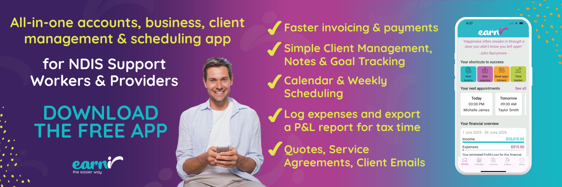 NDIS support worker providers sole trader small business software accounts admin app plans